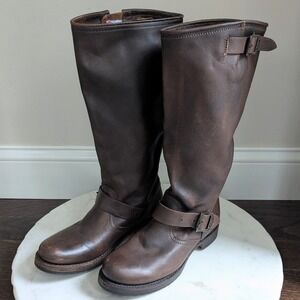 FRYE Women's Veronica Slouch Harness Leather Riding Boots Size 6.5 Brown 77609